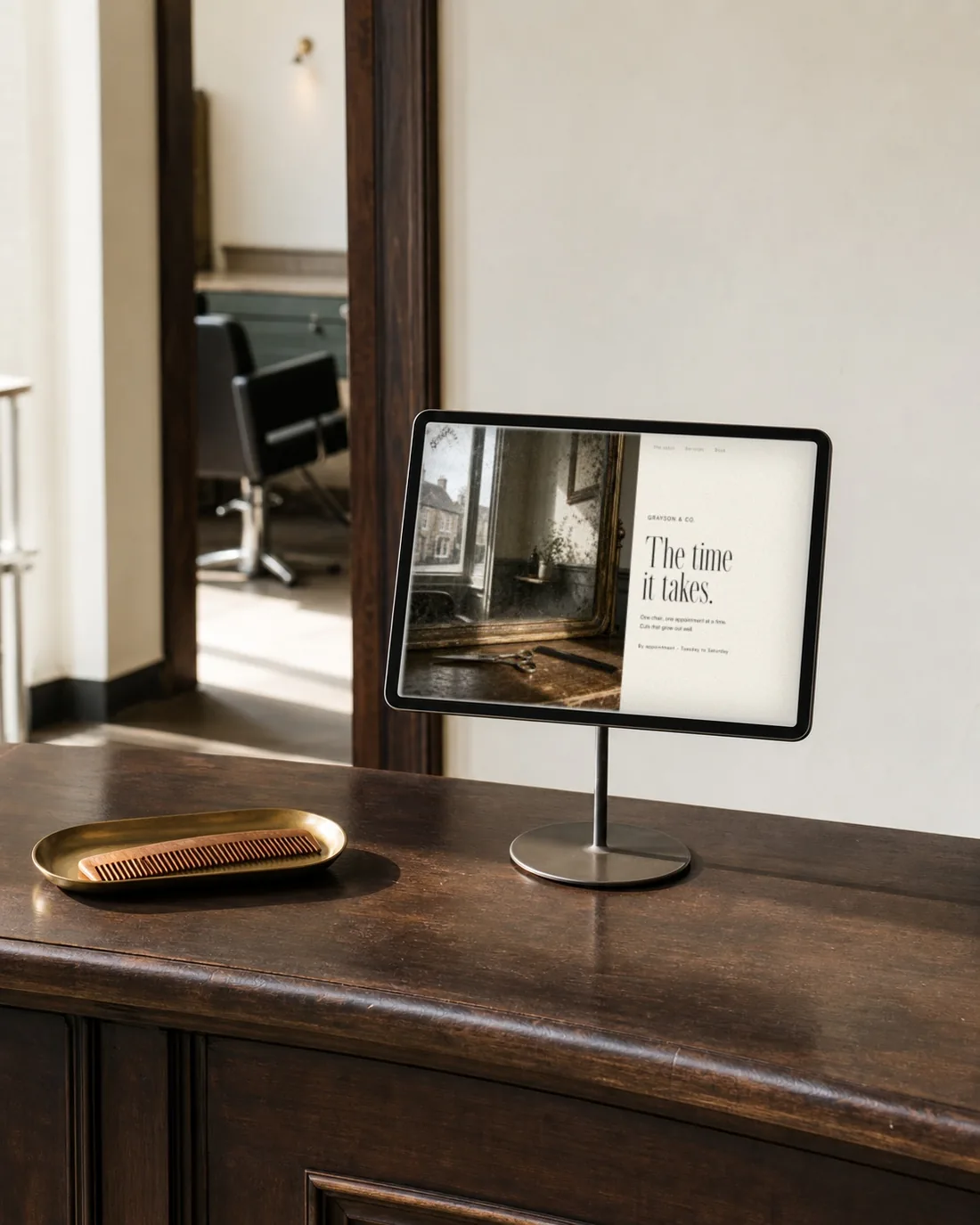 A website shown on a screen, in the place it was made for